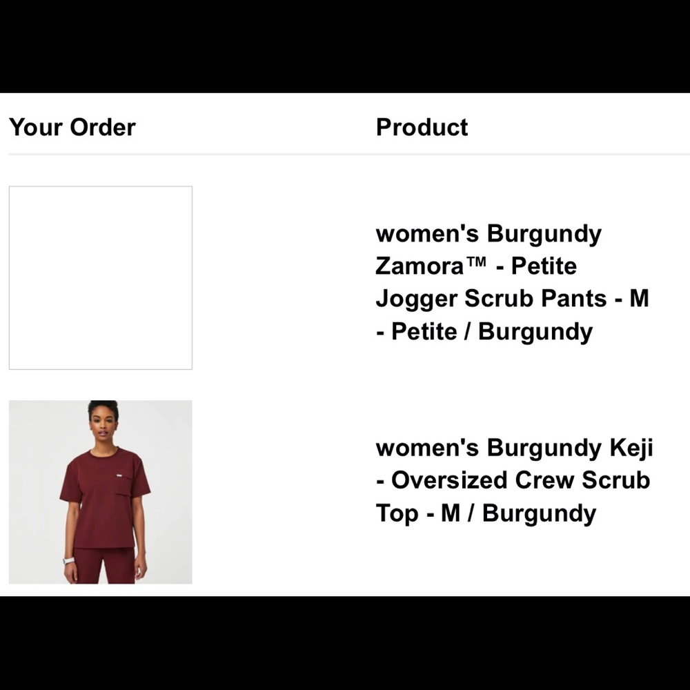 Figs scrub set burgundy top: size M and bottoms: size M petite
